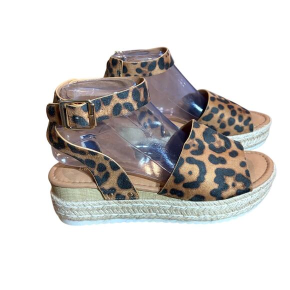 Leopard Print Platform Espadrille Wedge  Sandals Adjustable Ankle Strap Size 8M - Picture 6 of 7